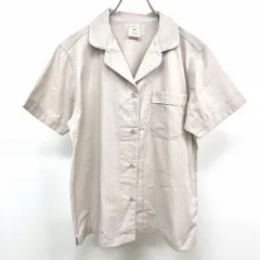 【中古】[印象A] gelato pique ジェラートピケ パジャマシャツ / 部屋着 レディース F グレーベージュ系 ベージュ系×グレー ポリ×綿 ボックスカット 胸ポケットに英字のロゴ刺繍 半袖 ストライプのサムネイル