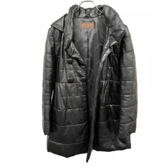 【中古】[印象B] BALMAIN バルマン レザーコート レディース 9号 M ブラック 黒 羊革 シープ 本革 内ポケット無し ジップポケット 中綿 フード脱着可 ハイネック 裏地付き 長袖のサムネイル