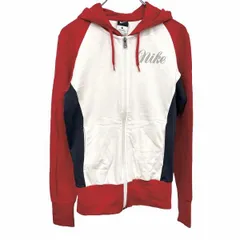 古着 ナイキ NIKE ジップアップ パーカー ロゴプリント スリムフィット 長袖 フーディー 綿×ポリウレタン M レッド 赤×白系×紺 レディース