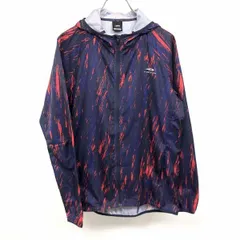 【中古】[印象A] TIGORA ティゴラ ジャケット / パーカー メンズ S ネイビー×レッド 紺×赤 ポリ100% 薄手 ジップアップ ロゴ 総柄 裏地無し ラグラン 長袖のサムネイル
