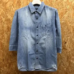 【中古】[印象BC] HARE ハレ メンズ Sサイズ ライトブルー 薄青 綿100% シャツ ネコ目ボタン 胸ポケット 無地 半端袖 レギュラーカラー USED加工 Sのサムネイル