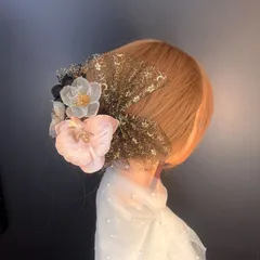 ha270 髪飾り 結婚式　卒業　成人式 着物　振袖　胡蝶蘭　ピンクゴールド　ブラックのサムネイル