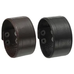 【新品】 [PATIKIL] 1.5インチ幅シンプルレザーリストバンド、1セット ヴィンテージ調アジャスタブルカフブレスレット ワイドレザーアジャスタブルカフブレスレット 2列バックル リストバンド バングル、黒/ダーク茶色 0