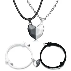 【新品】 [Aroncent] ペア ブレスレット カップル ペア ネックレス 人気 4点セット ハート型 磁石 マグネット 腕輪 長さ調節可能 ペアバングル カップル アクセサリー 記念日 バレンタインデー クリスマス 彼氏彼女 プレゼント