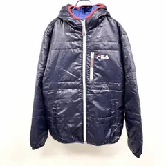 古着 フィラ×ジョージア FILA×GEORGIA 中綿 ジップジャケット パーカー ロゴプリント 長袖 ポリ100% ネイビー×ピンク×ホワイト 紺 メンズ