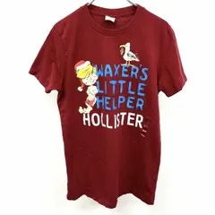 古着 HOLLISTER ホリスター S レディース Tシャツ カットソー ロゴプリント キャラクター サンタ帽 鳥 英字 文字 丸首 半袖 綿100% レッド 赤
