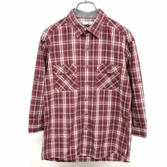 古着 アーヴェヴェオム a.v.v HOMME シャツ チェック 7分袖 袖ロールアップ 両胸ポケット 綿100% 46 ブラウン×ネイビー×ホワイト 茶色 メンズ