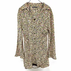 古着 ザラ ZARA スキッパー シャツチュニック シャツワンピース 長袖 花柄 レーヨン100% XS マルチカラー ピンク×緑×黄×黒 レディース