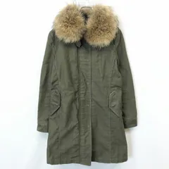 【中古】[印象B] UNITED ARROWS ユナイテッドアローズ コート レディース 40 グリーン 緑 綿100% ファーの素材はチャイニーズラクーン フライフロント ドットボタン×ジップ留め 無地 本体に裏地は無し ステンカラー 長袖のサムネイル