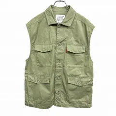 【中古】[印象AB] ロデオクラウンズワイドボウル ノースリーブジャケット / ベスト メンズ Free グリーン 緑 綿100% ボタン留め 裏地無し 無地のサムネイル