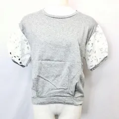 【中古】[印象AB] JEANASIS ジーナシス Tシャツ / カットソー レディース F ヘザーグレー 杢灰色 綿100% コットン 花柄レーススリーブ 裾タック 丸首 半袖