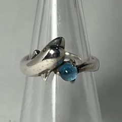 【SV925】シルバー925 ストーン付き 石付き 銀　シルバーアクセサリー　リング 指輪 イルカ柄 動物モチーフ レディース ヴィンテージ 9号 3.4gのサムネイル
