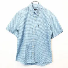 【中古】[印象A] KANGOL カンゴール シャツ メンズ L ブルー 青 ポリエステル×綿 チェック ボタンダウン 半袖 胸ポケット付き ラウンドテールのサムネイル