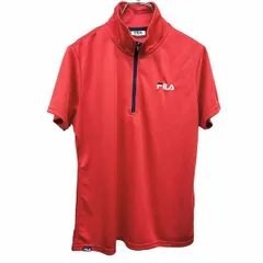 【中古】[印象A] FILA GOLF フィラゴルフ ハイネックTシャツ / カットソー レディース LL XL レッド系 赤×紺×白 ポリ100% ハーフジップ ロゴ刺繍 英字 半袖のサムネイル