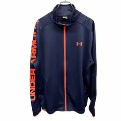 【中古】[印象AB] UNDER ARMOUR アンダーアーマー ジャケット メンズ M (MD) ネイビー 紺×オレンジ ポリ100% メッシュポケット 若干薄手 パイソン柄 ハイネック フルジップ 長袖 プリントのサムネイル