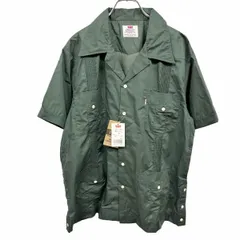 【新品】[印象N] LEVI'S リーバイス オープンカラーシャツ メンズ M グリーン 緑 ポリ×綿 ボックスカット 裾の両サイドにスリット(ボタン留め) 開襟 ウエスタン ピンタックプリーツ 半袖 無地のサムネイル