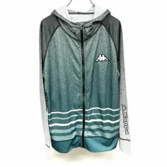 古着 カッパ KAPPA ジップアップパーカー 長袖 ボーダー ラバーのロゴパッチ ラグラン ポリ100% L ヘザーグリーン 杢緑×黒×白 メンズ