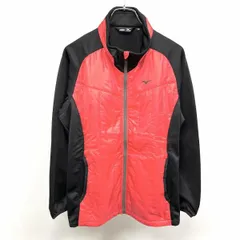 【中古】[印象AB] mizuno GOLF ミズノ ゴルフ カットソージャケット メンズ M レッド×ブラック 赤 ポリなど ラグランスリーブ ハイネック ロゴプリント ジップアップ 若干薄手 別布部分に薄手の中綿 裏起毛 長袖のサムネイル