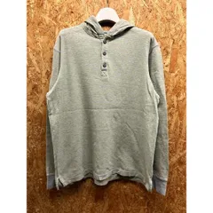 【中古】[印象B] Eddie Bauer エディーバウアー メンズ S ヘザーグレー×グリーン 綿100% プルオーバーパーカー ボーダー ボタン留め カットソー 長袖のサムネイル