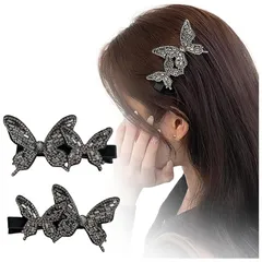 【新品】 FASELE ヘアクリップ バレッタ 欧米 蝶 ヘアピン ヘアクロー 前髪 髪留め キラキラ ヘッドドレス ウェディング ヘアアクセサリー 髪飾り 髪留め 結婚式 スタイリッシュ 優雅的 オシャレ 2点セット 1