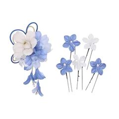 【新品】 [鎌倉工芸] 和装 髪飾り 蘭 花びら 揺れる さがり付き クリップ Uピン セット レディース 青 1