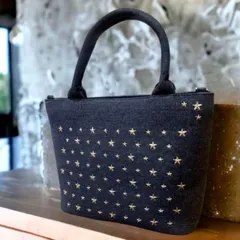 デニム トートバッグ 2WAY スタッズ 星柄 大容量 A4対応 ショルダー付き ネイビー