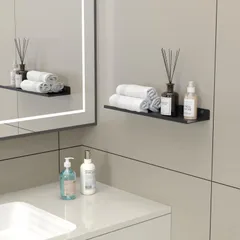 BEAUTME ウォールシェルフ 壁付け 壁飾り棚 U型滑り止め ダイヤル式 飾り棚 玄関/キッチン/洗面所/寝室/書斎/オフィス 収納用 黑 ブラック 幅37cm アルミ合金 おしゃれ (ブラック / 1個)