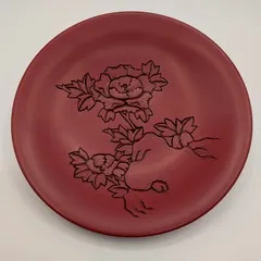【中古／Pre-owned】村上木彫堆朱 菓子鉢（朝顔形）堆朱 岩牡丹文様 K002 23.5cm