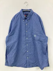 CHAPS チャップス シャツ/ブラウス XL ブルー コットン ストライプ柄 ワンポイント ミドル丈 長袖 ボタンダウン