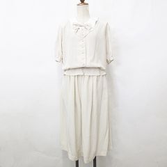 フォクシー FOXEY ノースリーブワンピース 切替 裾レース 38 ベージュ