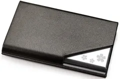 レディース 1秒開閉 メンズ マグネット式 純色 ビジネス 心の桜 名刺ケース (ブラック) 角が折れない 名刺入れ