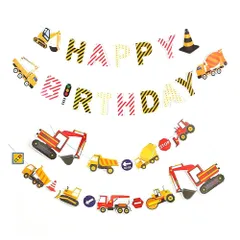 キッズ 子供 デコレーション シンプル 男の子 ガーランド付き Birthday Happy ショベルカー バースデー 工事車両 セット バルーン 車 お祝い 3D 飾り付け 誕生日