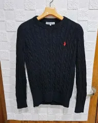 USポロアッスン黒ケーブルニット M