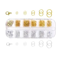 手作り素材 手芸用品 DIY アクセサリー 合計約1140個 基礎パーツ 留め具 金具 マルカン マルカン ジャンプリング シルバー＋ゴールド カニカン 丸カン YFFSFDC