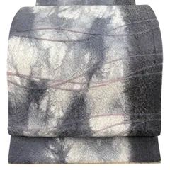 袋帯 名品 幾何学 黒灰 六通 正絹 【中古】