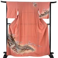 訪問着 身丈167cm 裄丈65cm M 袷 孔雀 貝桶 金彩 ぼかし 朱色 正絹 秀品 【中古】のサムネイル