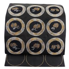 袋帯 いろ松重ね紋 松文様 金糸 黒地 着物 051b p - メルカリ