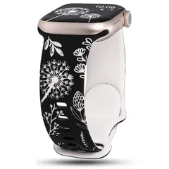 【新品】 コンパチブル Apple Watch バンド シリコン 42／44／45／46／49mm アップルウォッチ スポーツバンド 柔らかい タンポポ花柄彫刻入り交換ベルト 男女兼用 バイカラー かわいいおしゃれ 通気 防汗防水 for iWatch S 0