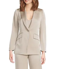 マレーラ レディース アウター コート サテン ブレザー Marella Coordinating Cognac Satin Point Lapel Long Sleeve OneButton Blaのサムネイル