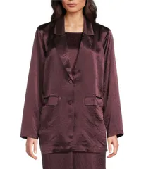 エイリーンフィッシャー レディース アウター ジャケット・ブルゾン サテン ブレザー Eileen Fisher Textured Satinotch Lapelong Sleeve Flapocket Button Front Blazer Wine ワイン