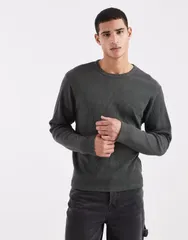 コットンオン メンズ トップス Tシャツ Cotton long sleeve waffle textured Tshirt Khaki カーキ