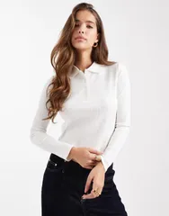 マンゴ レディース トップス Tシャツ Mango Teen collar detail top in ecru Ecru エクリュのサムネイル