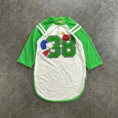 70s Vintage PEANUTS SNOOPY Happy People ピーナッツ 七分袖 カットソー スヌーピー フットボール グラフィック プリント グリーン ラグラン ヴィンテージ ビンテージ キッズ RN54631