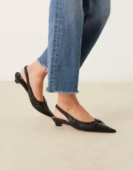 マンゴ レディース シューズ ヒール Mango bow detail low heeled slingback shoes Black ブラック