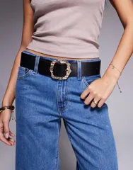 エイソス レディース アクセサリー ベルト ASOS DESIGN waist and belt with molten gold buckle Black ブラックのサムネイル