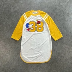 70s Vintage PEANUTS SNOOPY Happy People ピーナッツ 七分袖 カットソー スヌーピー フットボール グラフィック プリント イエロー ラグラン ヴィンテージ ビンテージ キッズ RN54631