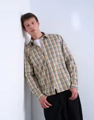 トップマン メンズ トップス シャツ レギュラーフィット Topman regular fit textured plaid shirt in stone STONE ストーンのサムネイル