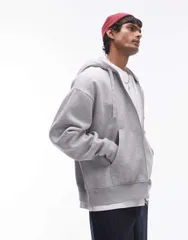 トップマン メンズ アウター パーカー・スウェット オーバーサイズフィット パーカー Topman oversized fit full zip hoodie Gray グレーのサムネイル