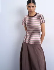 トップショップ レディース トップス Tシャツ リブ Topshop striped ribbed short sleeve tee and PINK ピンクのサムネイル
