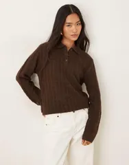 モーテル レディース アウター ニット・セーター セーター ニット Motel Dalina knit collared sweater BROWN ブラウン